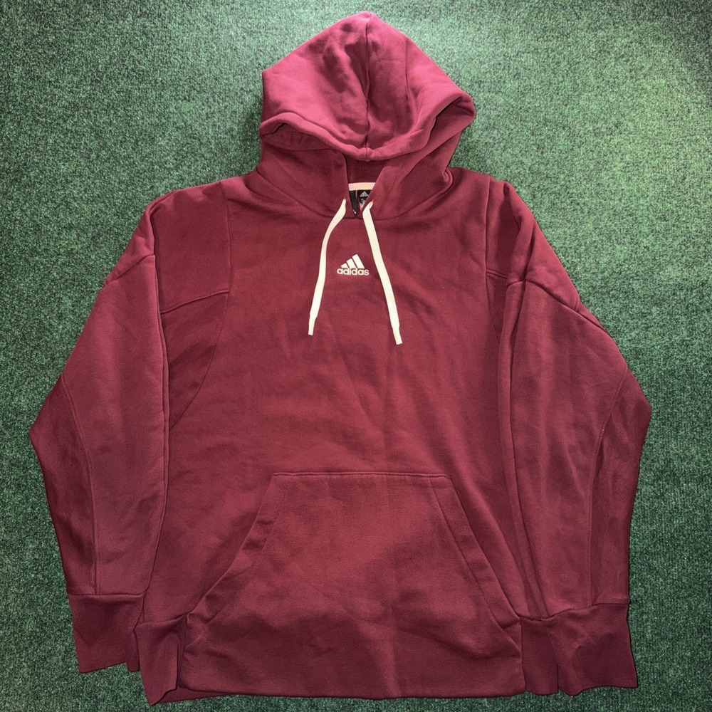 Adidas Center Embroidered Logo Hoodie Men's Large Burgundy Soft Pullover Hoodie
